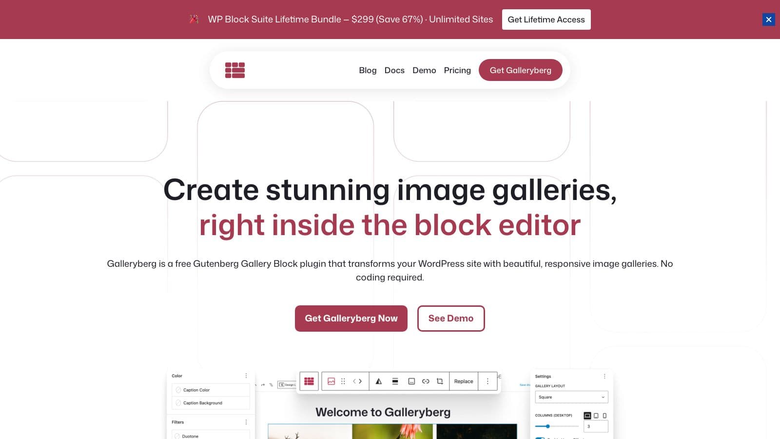 Galleryberg — WordPress gallery block preview