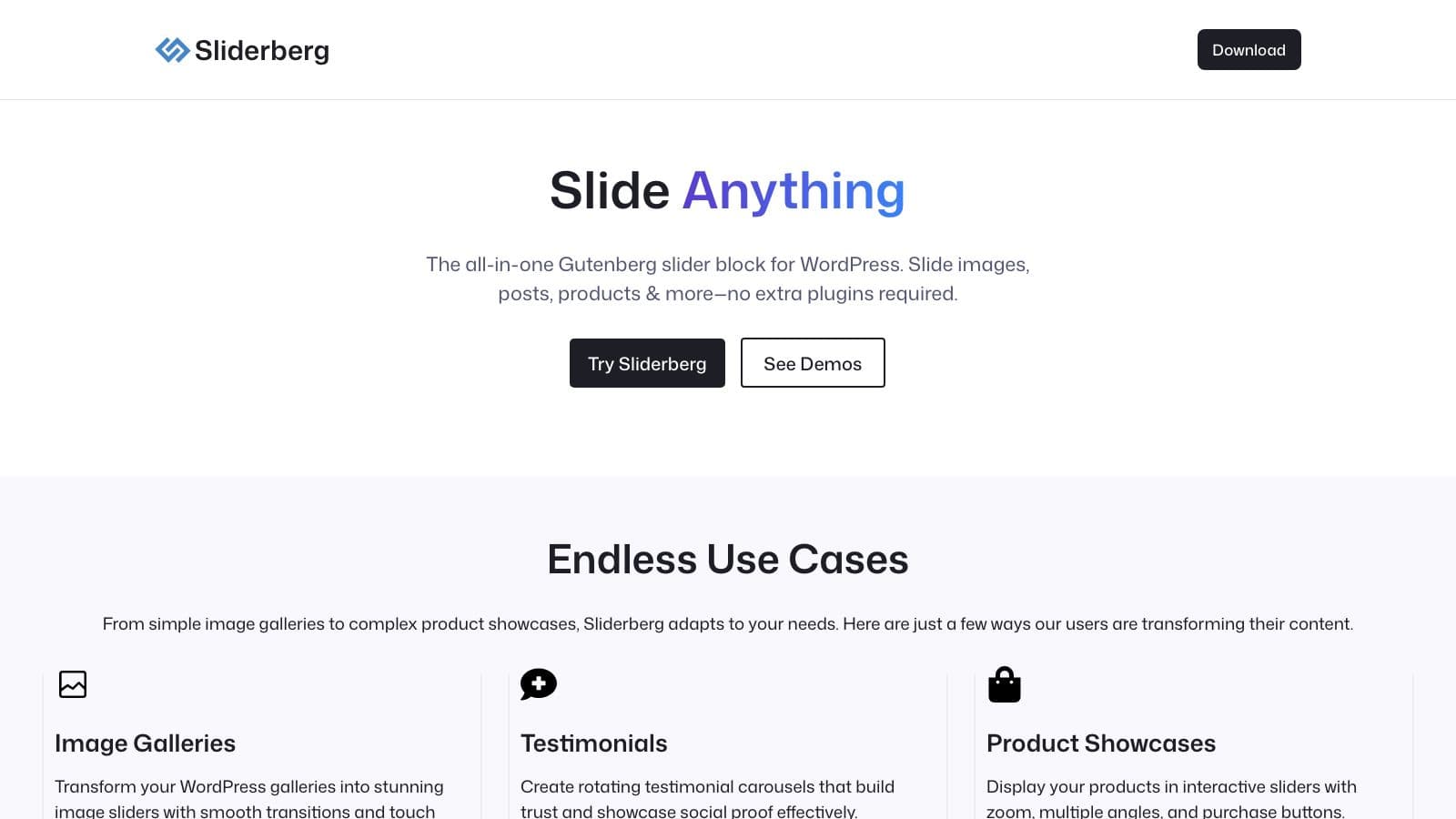 SliderBerg — WordPress Gutenberg slider block preview
